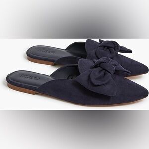 J. Crew Navy Blue Suedes Bow Mules Size 9